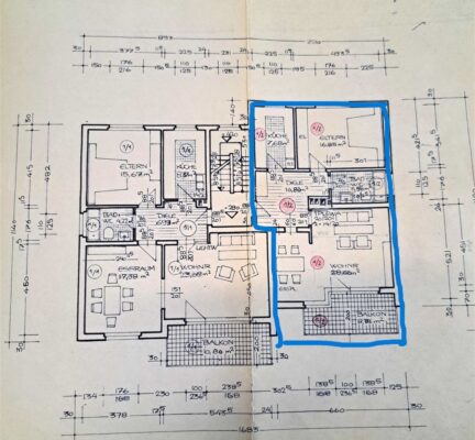 Grundriss Wohnung markiert