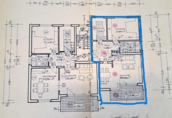 Grundriss Wohnung markiert